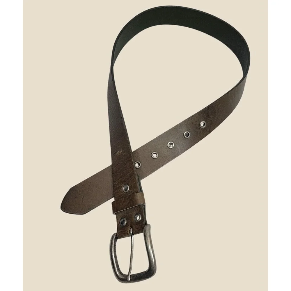 Leather Belt Vintage Boho Western Grommet Distressed Buffalo Brown Small